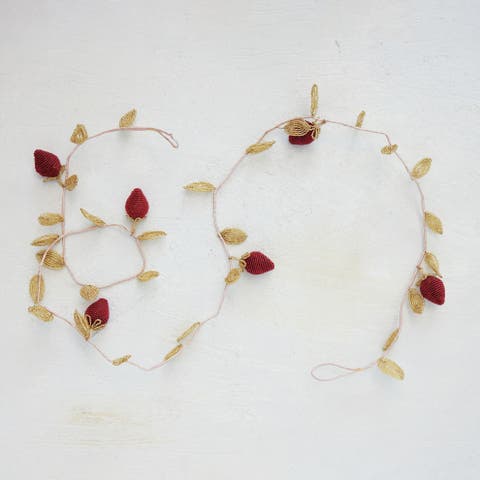 Glass Beaded Strawberry & Leaf Garland with Iron Wire