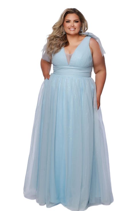 V-Neckline Bra-Friendly Plus Size A-line Gown with Bows