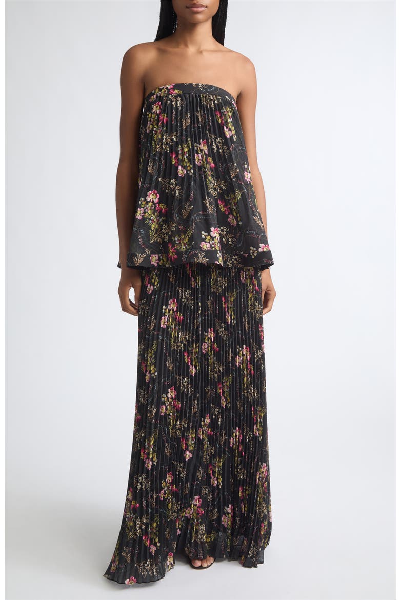 Ros Strapless Pleated Maxi Gown, Main, color, BLACK MULTI