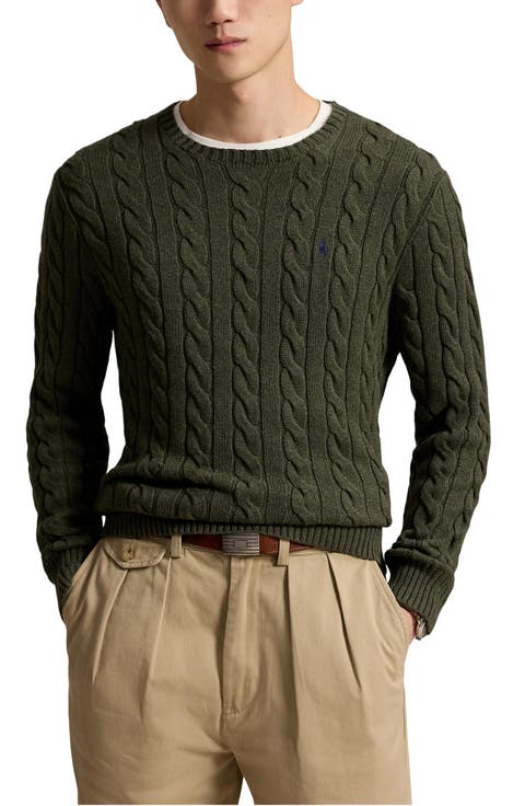 Cable Stitch Cotton Crewneck Sweater