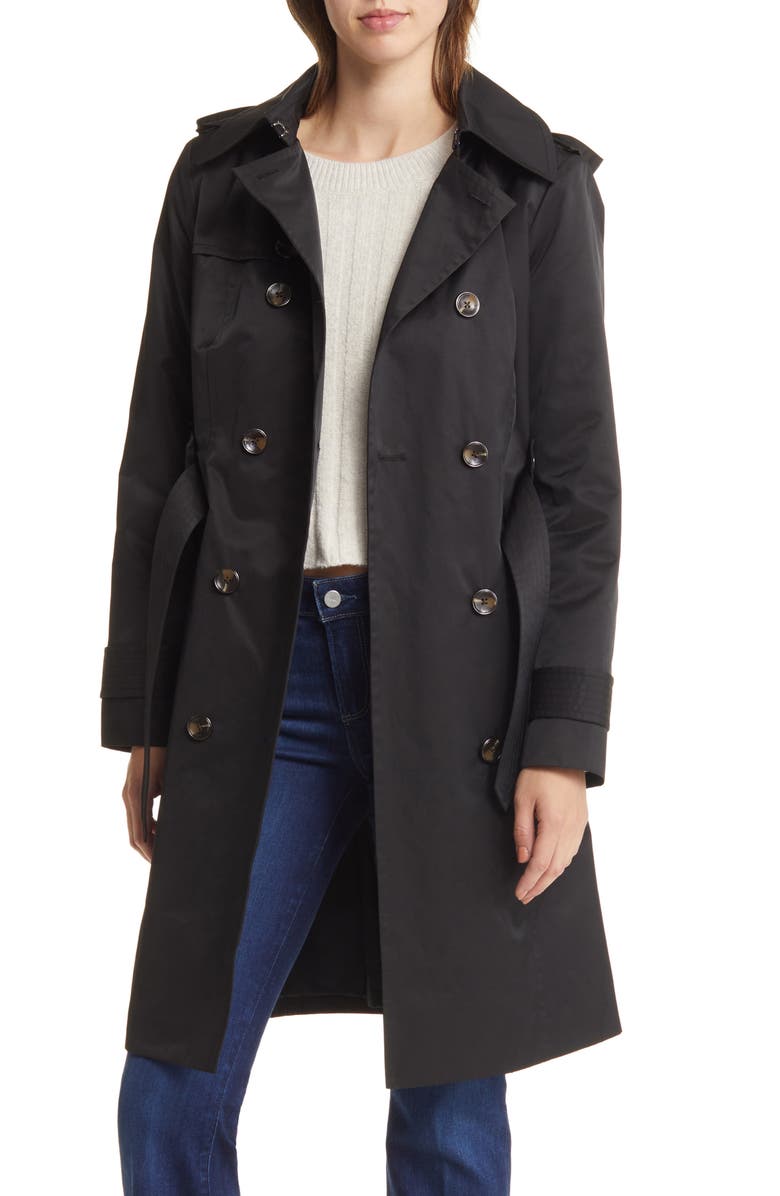 London Fog Belted Water Repellent Trench Coat with Removable Hood, Alternate, color, 