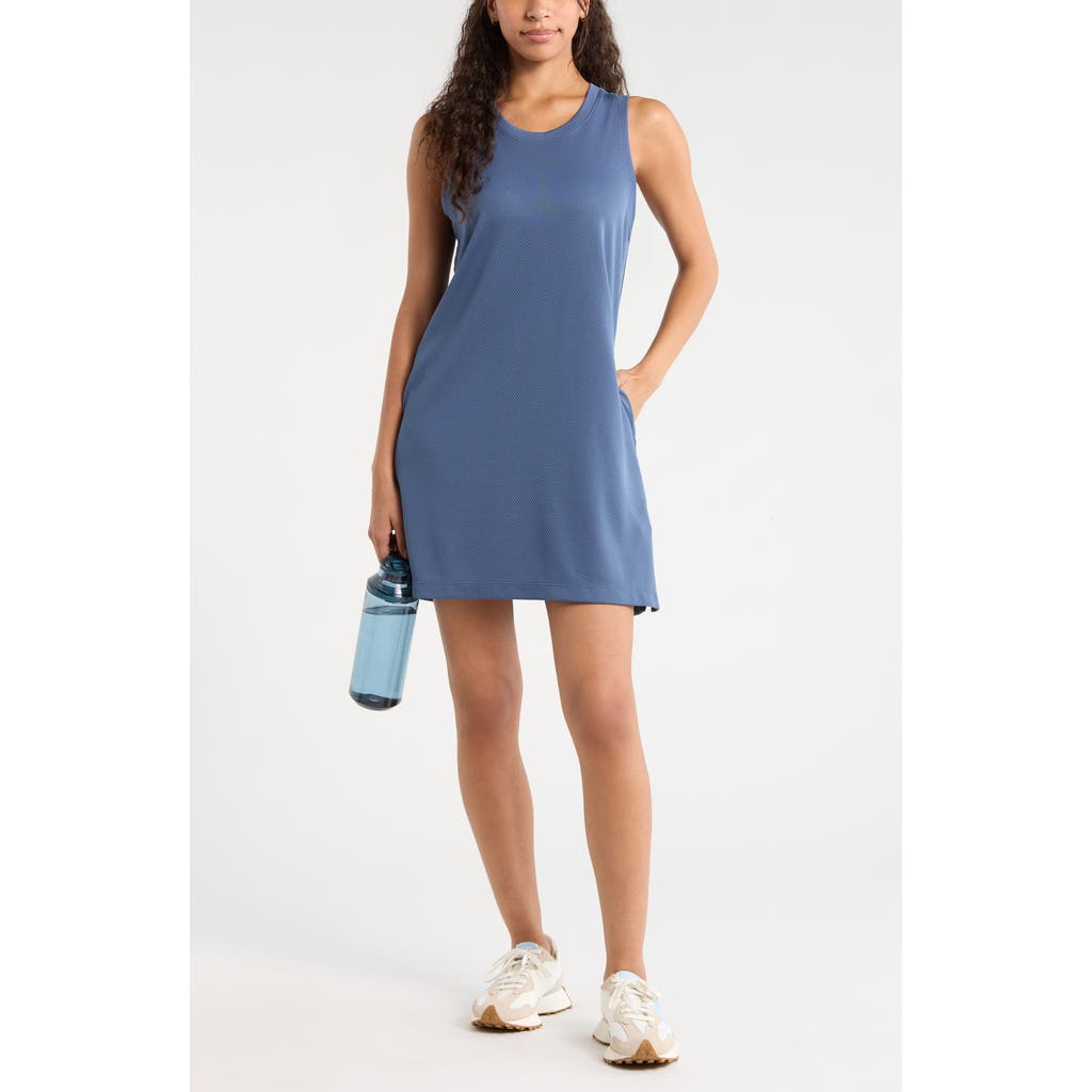 Zella Piqué Mesh Scuba Tank Dress in Blue Vintage at Nordstrom, Size X-Small