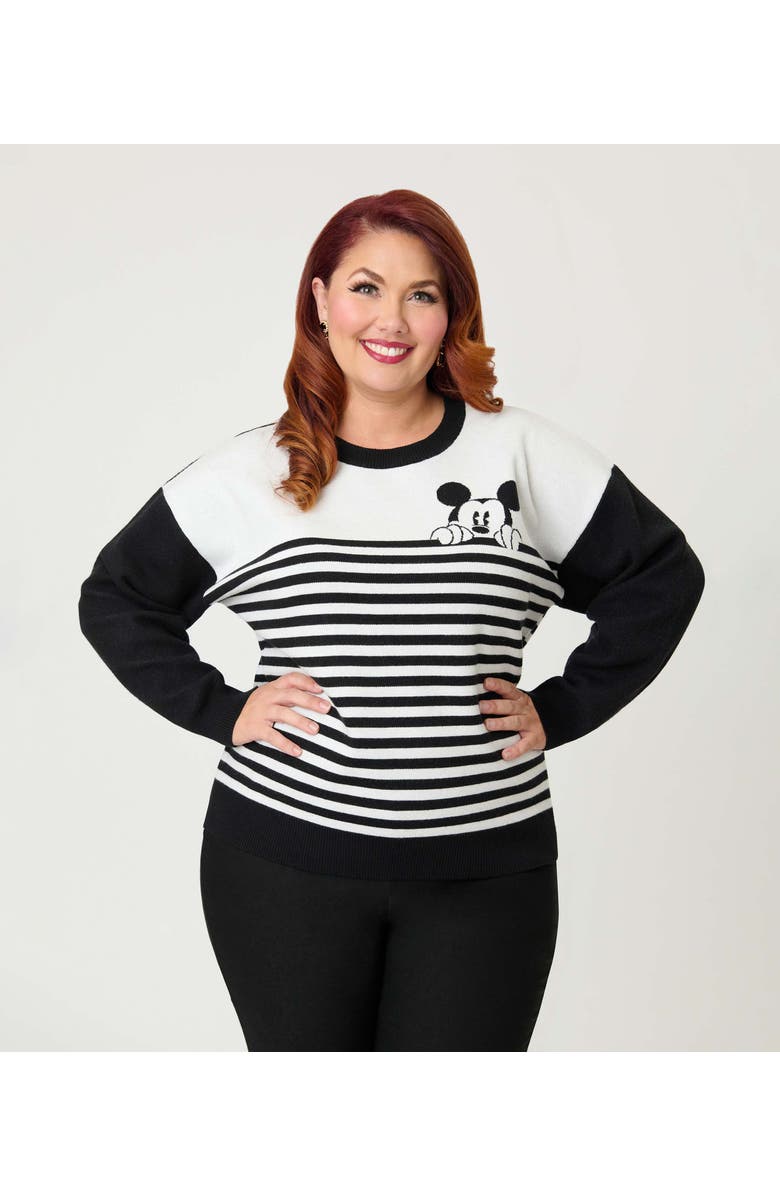 Unique Vintage Plus Size Long Sleeve Sweater, Main, color, Black & White Stripes