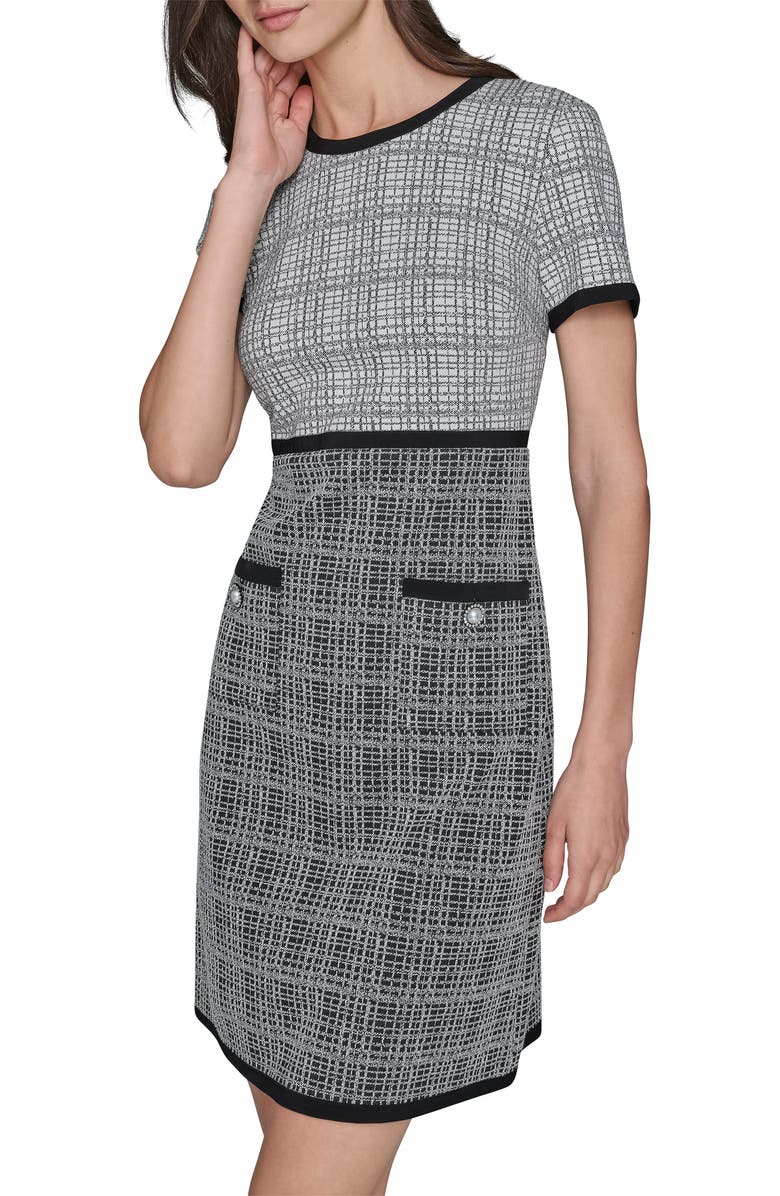 KARL LAGERFELD PARIS Knit Jacquard Dress, Alternate, color, Soft White/ Black