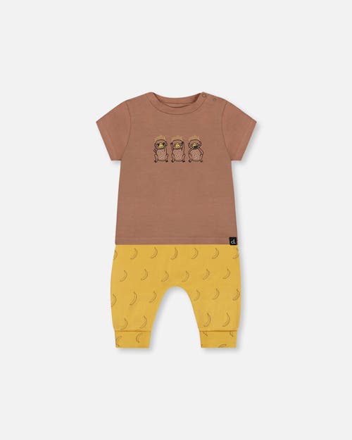 Deux Par Deux Baby Boy's Printed Organic Cotton Top And Pant Set Yellow Bananas And Brown In Yellow Bananas And Brown
