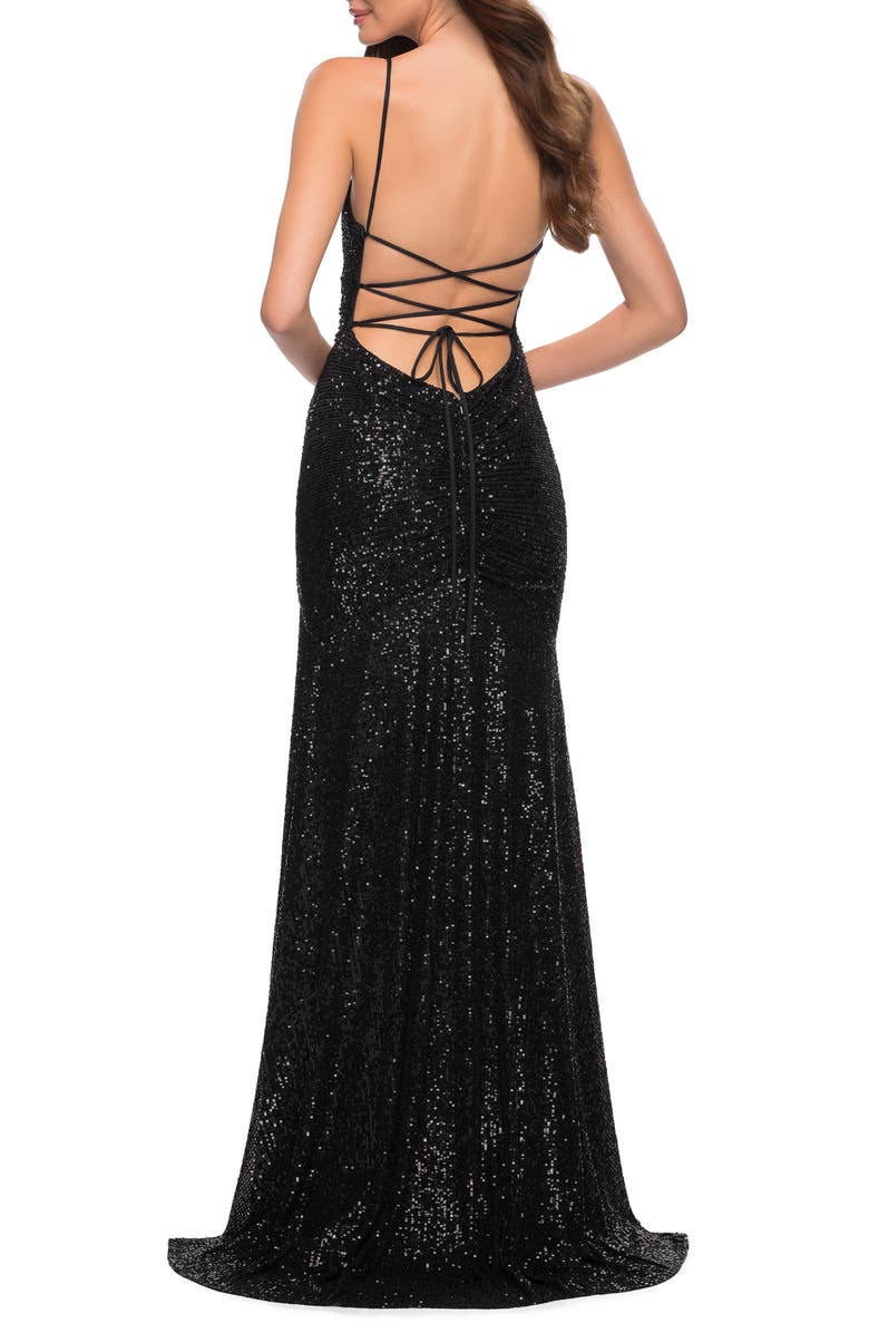 La Femme Strappy Back Sequin Gown, Alternate, color, 