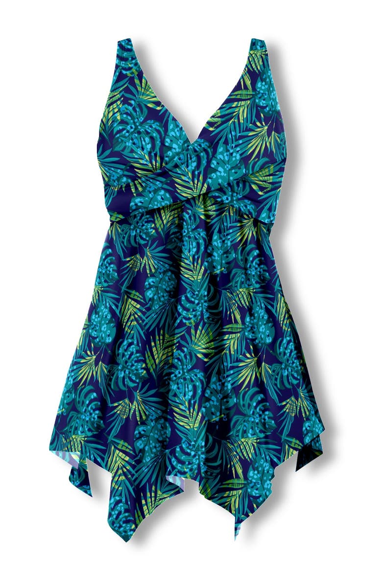 Handkerchief Hem Twist Front Tummy Control Two Piece Swim Dress, Alternate, color, VIBRANT PALM