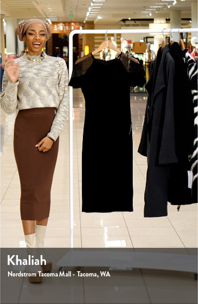 Sheer Ruffle Shoulder Cocktail Dress, sales video thumbnail