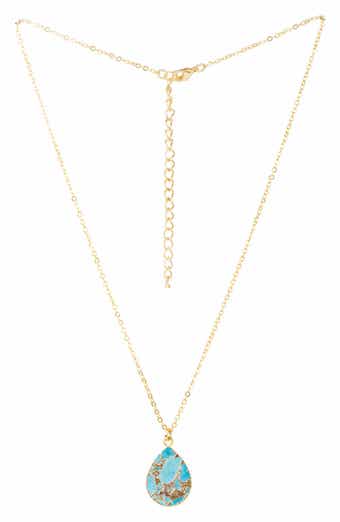 SAACHI 18K Gold Plated Mojave Turquoise Teardrop Pendant Necklace