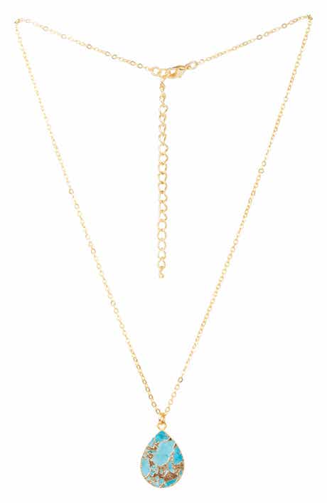 SAACHI 18K Gold Plated Mojave Turquoise Teardrop Pendant Necklace