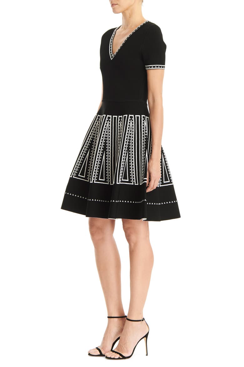 Jacquard Fit & Flare Sweater Dress, Alternate, color, BLACK MULTI