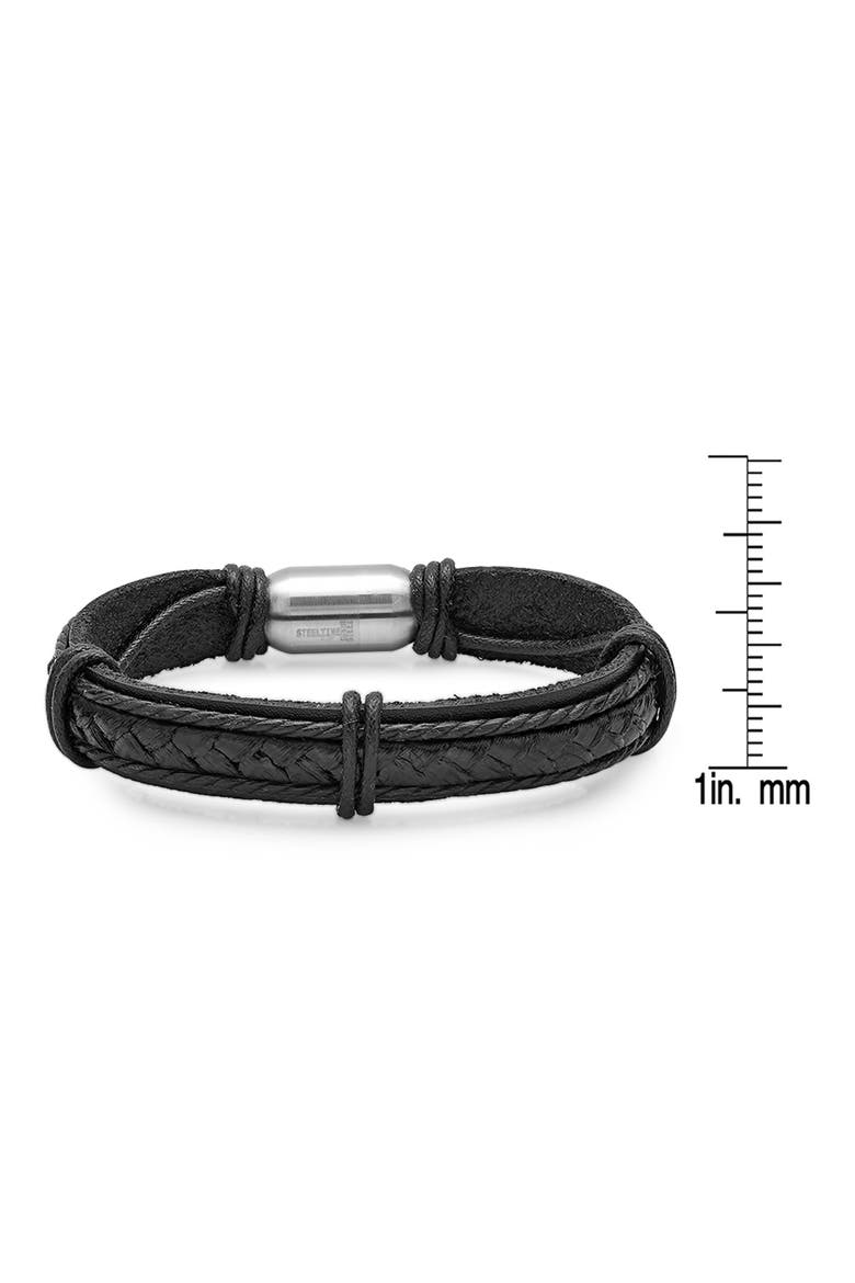 Men's Stainless Steel Charm & Braided Leather Bracelet, Alternate, color, BLACK