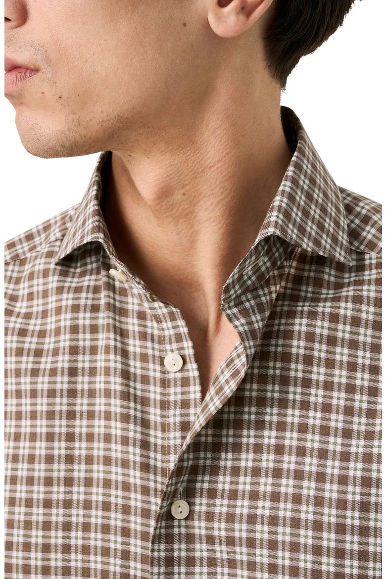 Slim Fit Brown Check Cotton Flannel Dress Shirt, Alternate, color, MEDIUM BROWN