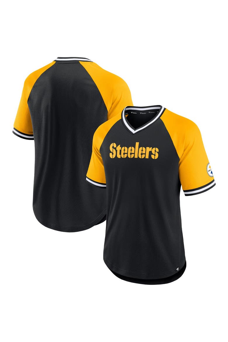 Men's Fanatics Branded Black/Gold Pittsburgh Steelers Second Wind Raglan V-Neck T-Shirt, Main, color, Black