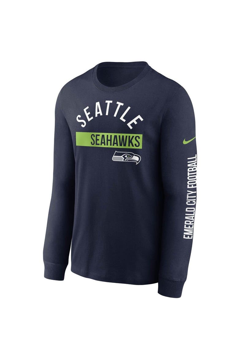 Men's Nike College Navy Seattle Seahawks Fan Gear Color Bar Long Sleeve T-Shirt, Alternate, color, Navy