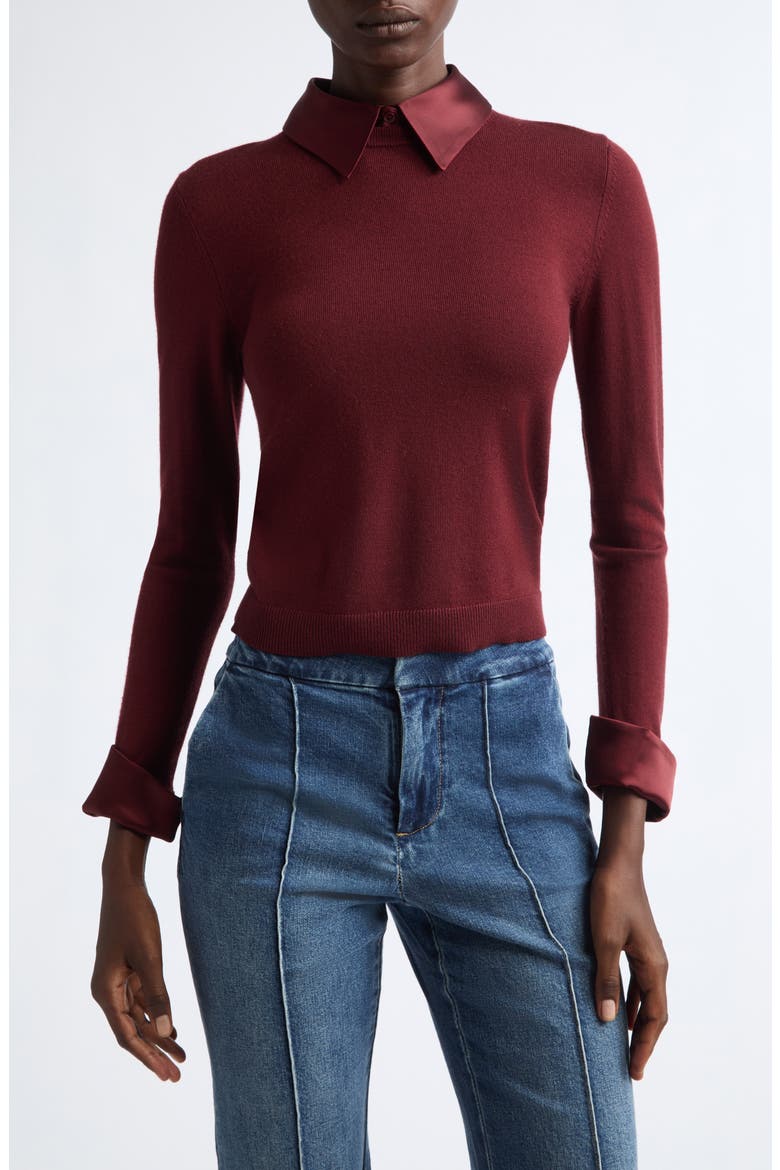 Porla Collared Wool Blend Sweater, Main, color, GARNET