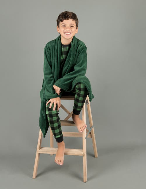 Leveret Kids Fleece Robe, Shawl Collar, Solid Colors In Green