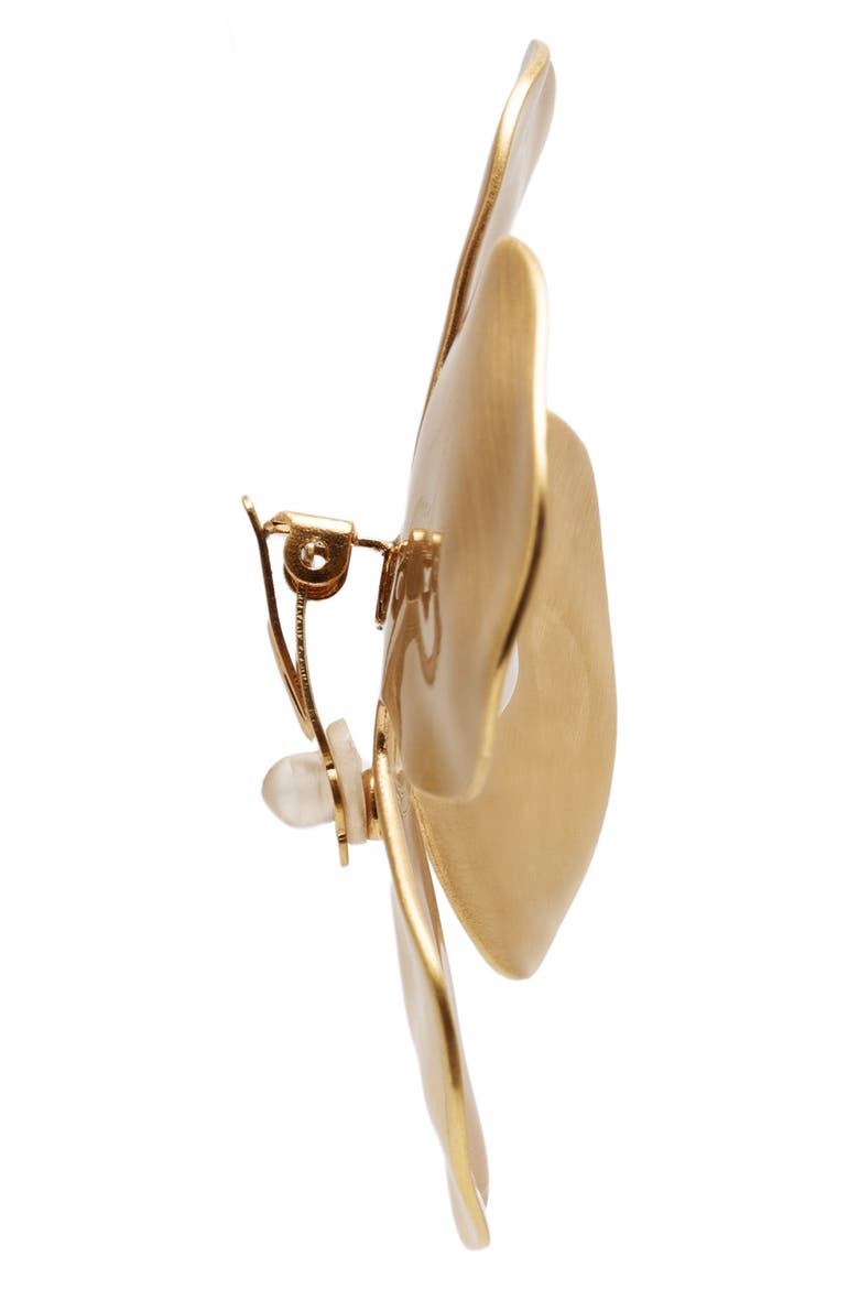 Lucky Imitation Pearl Floral Earrings, Alternate, color, BRUSHED BRASS