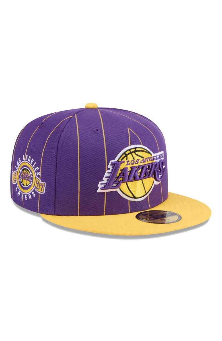 New Era Men's New Era Purple/Gold Los Angeles Lakers Pinstripe Two-Tone 59FIFTY Fitted Hat, Main, color, Purple