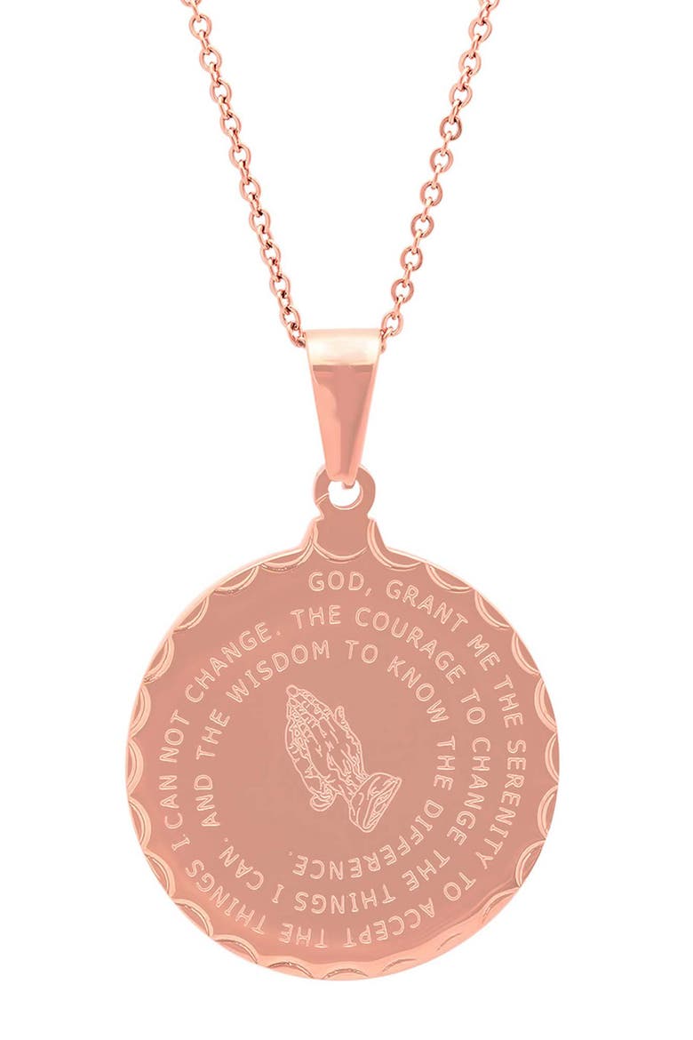 Serenity Prayer Pendant Necklace, Main, color, ROSE GOLD