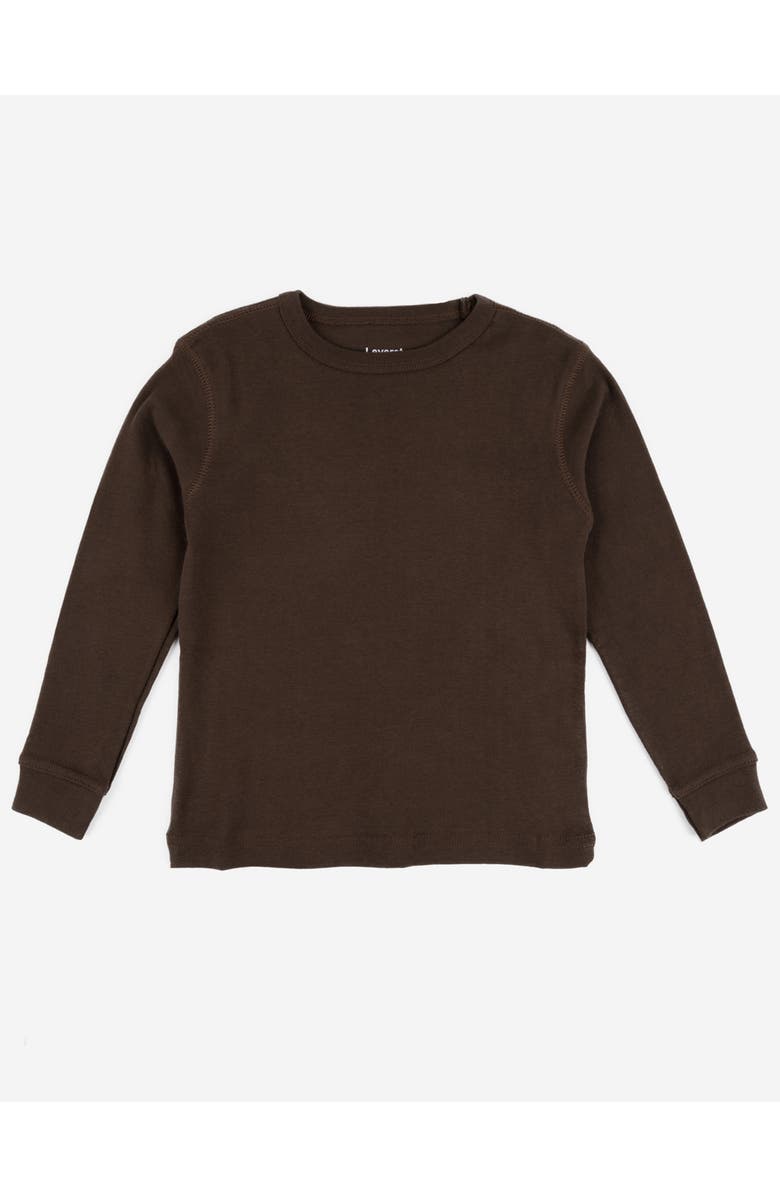 Leveret Kids Long Sleeve T-Shirt, 100% Cotton, Solid Colors, Main, color, Brown