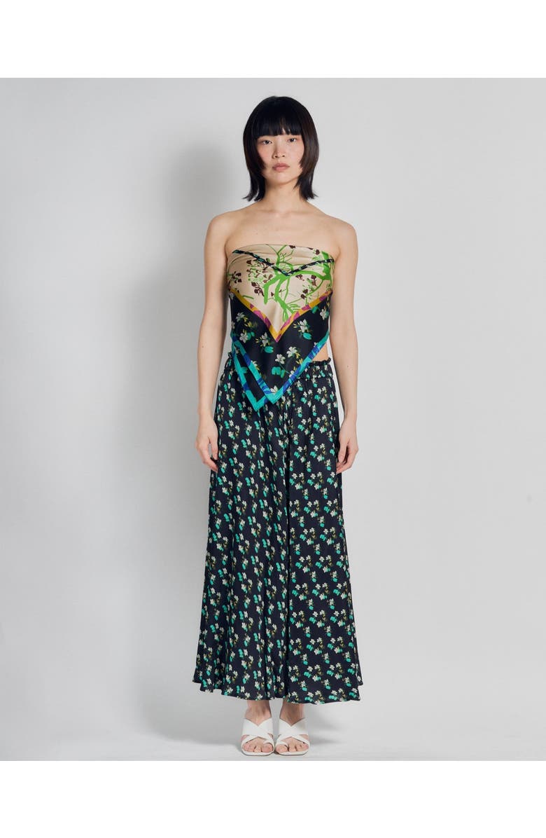 Lost Pattern NYC "Beach Blossom" Satin Midi Skirt, Main, color, Black