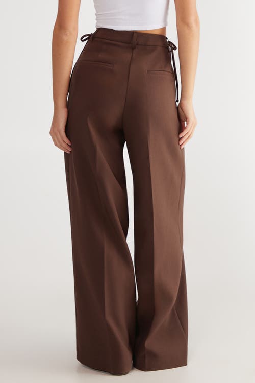 Nasty Gal Premium Tailored Tie Detail Pants In Brown
