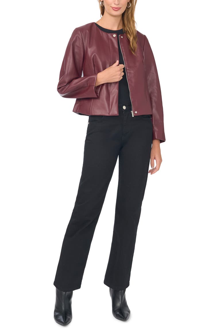 Cropped Faux Leather Jacket, Alternate, color, BERRY ROYALE