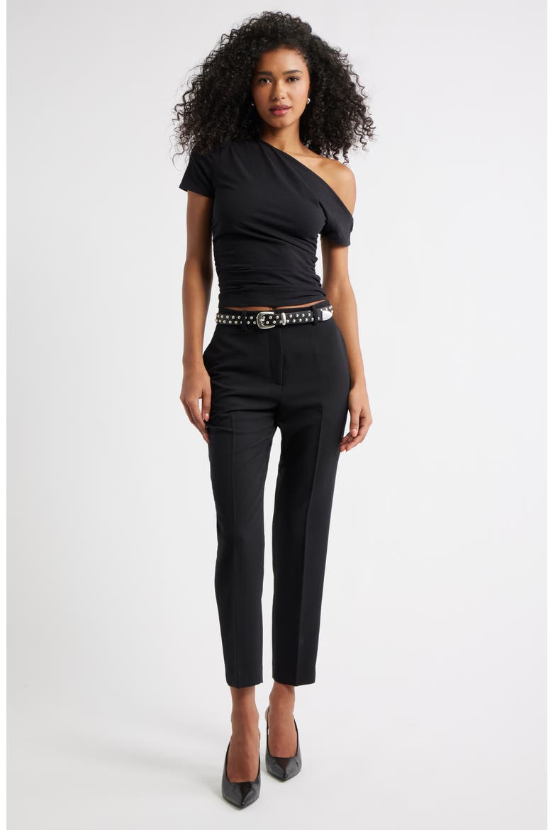 Ruched Off the Shoulder T-Shirt, Alternate, color, BLACK