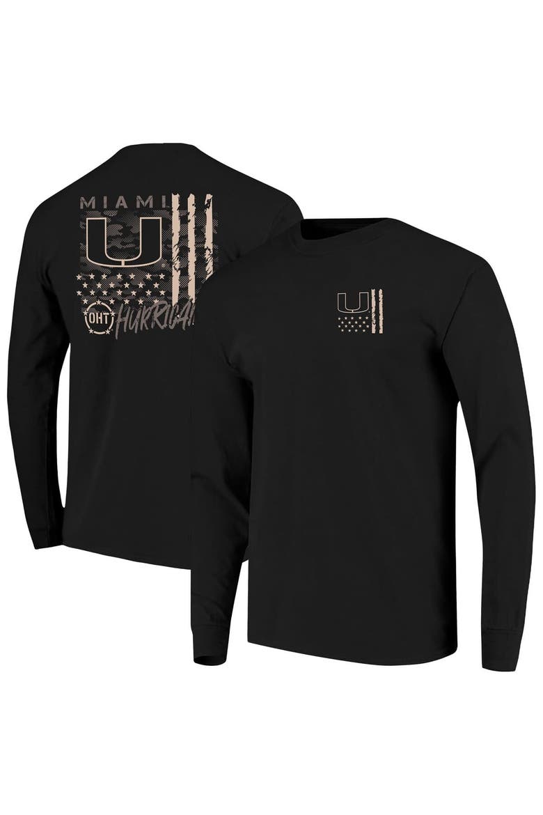 Men's  Black Miami Hurricanes OHT Camo Overlay Comfort Colors Long Sleeve T-Shirt, Main, color, Black