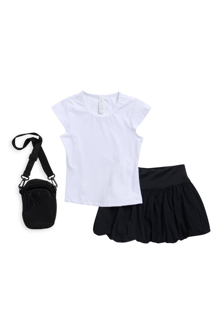 Kids' Chloe T-Shirt, Bubble Skirt & Crossbody Bag Set, Main, color, WHITE/ BLACK