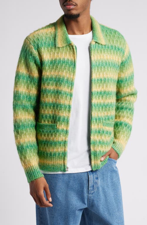 Obey Reggie Ombré Stripe Zip Cardigan in Green Multi 