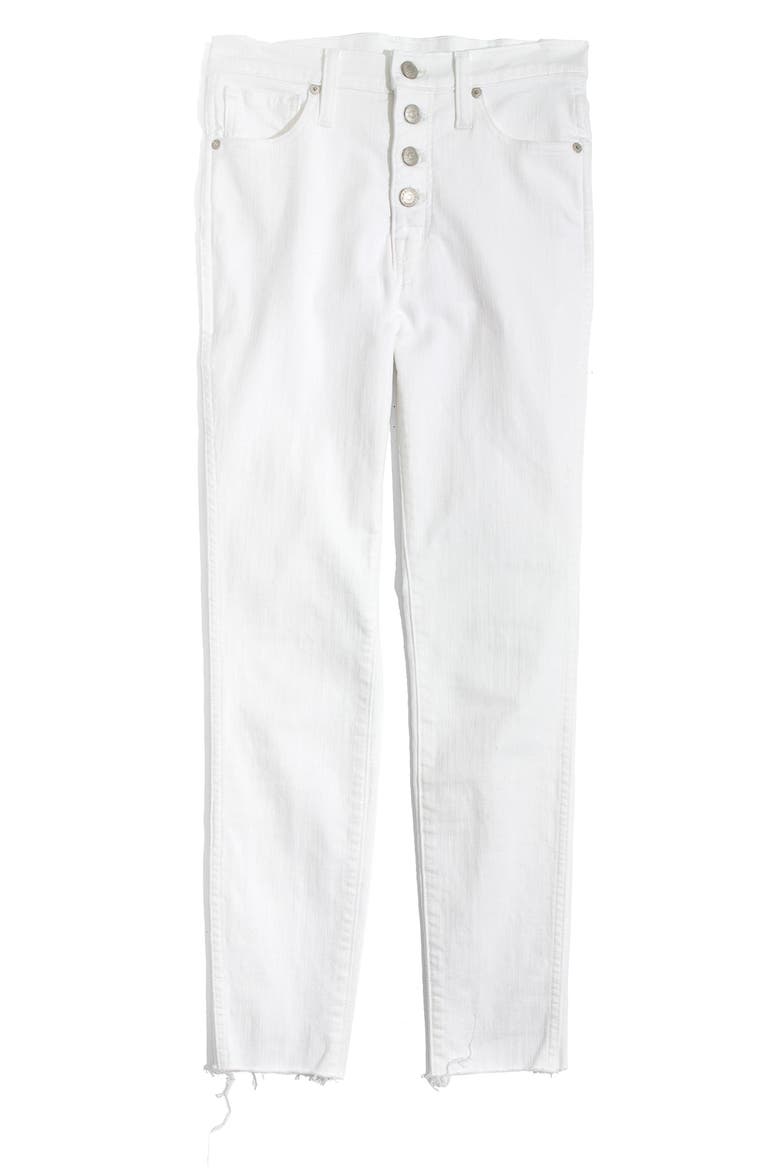 10-Inch Button High Waist Crop Skinny Jeans, Alternate, color, PURE WHITE