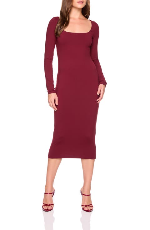Scoop Long Sleeve Midi Dress