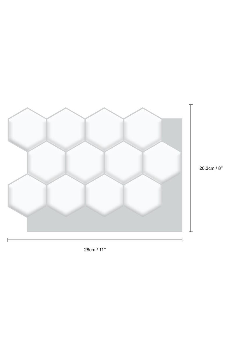 WALPLUS Classic Hexa Premium White Glossy 3D Sticker Tile 28 x 20cm (11 x 8 in) - Pack of 8, Alternate, color, White