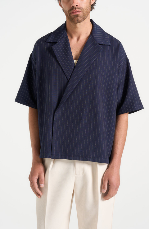 Abel Boxy Pinstripe Double Breasted Shirt