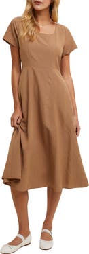 WISHLIST Flare Square Neck Midi Dress