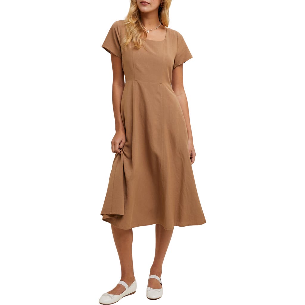 Wishlist Flare Square Neck Midi Dress In Brown