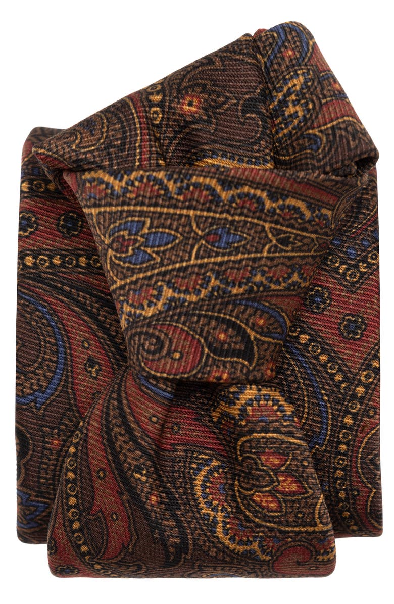 Elizabetta Marsala - Extra Long Printed Madder Silk Tie for Men, Alternate, color, Brown