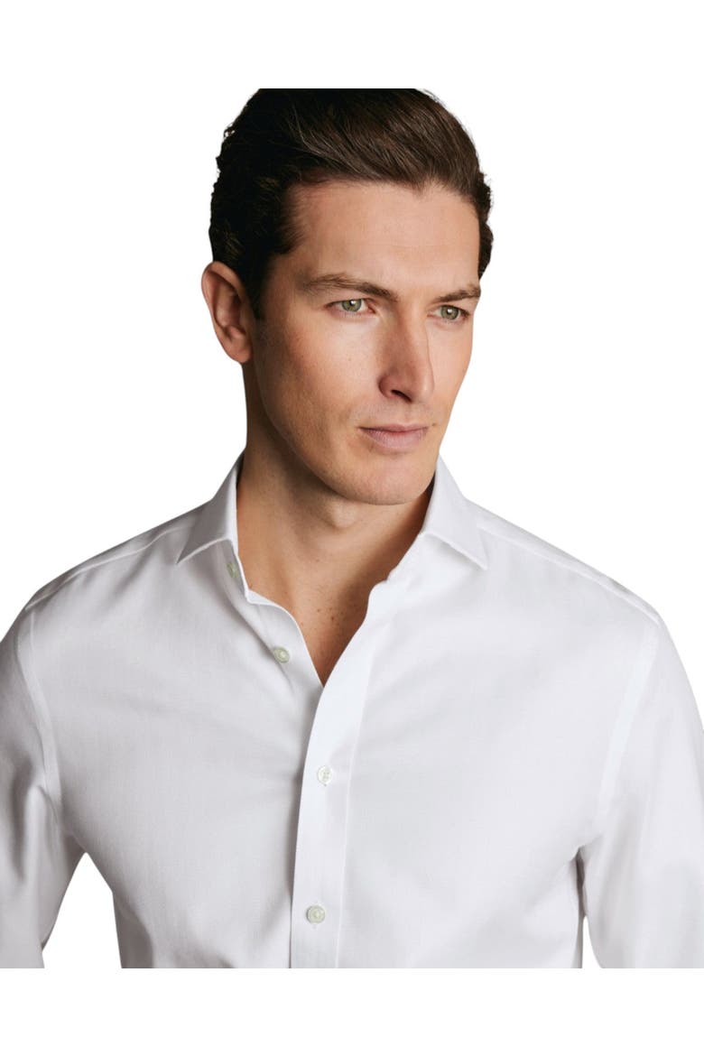 Non-iron Cutaway Collar Slim Fit Herringbone Shirt, Alternate, color, White