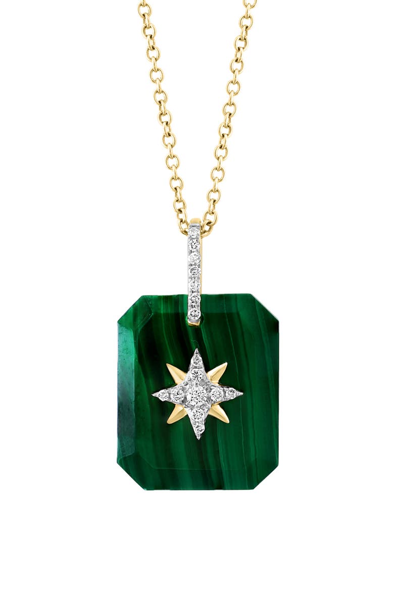 14K Yellow Gold Malachite & Diamond Pendant Necklace, Alternate, color, GREEN
