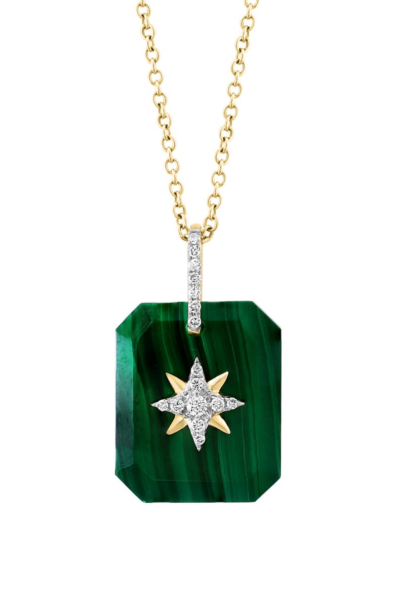 EFFY 14K Yellow Gold Malachite & Diamond Pendant Necklace, Alternate, color, Green