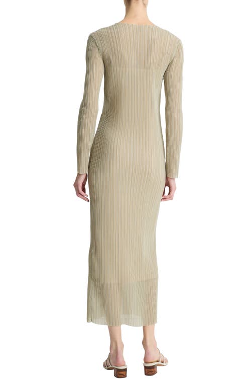 Shop Vince Plissé Pleat Long Sleeve Body-con Maxi Dress In Dark Jade Water Combo