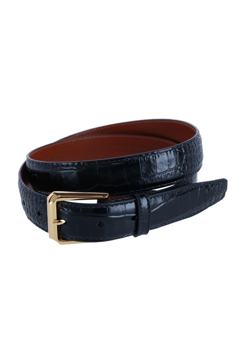 30mm Mock Alligator Embossed Italian Leather Belt, Alternate, color, Black