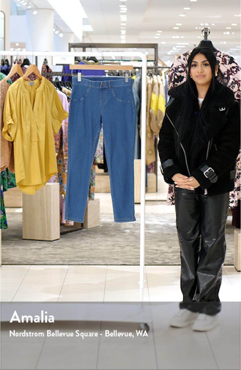 Side Slit Pull-On Denim Capri Leggings, sales video thumbnail