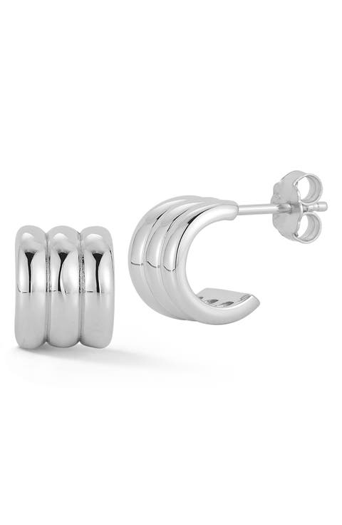 Triple Row Huggie Hoop Earrings