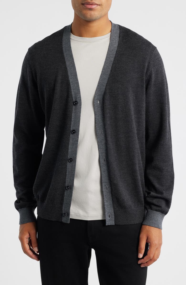 Robert Barakett Thomas Merino Wool Cardigan, Main, color, Charcoal