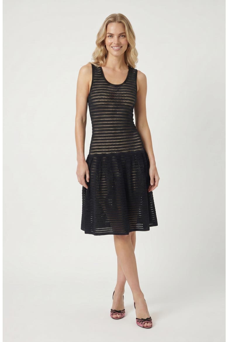 Sleeveless Eyelet Pattern Flared Hem Knit Dress, Main, color, Black