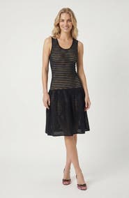 Modenaire Sleeveless Eyelet Pattern Flared Hem Knit Dress