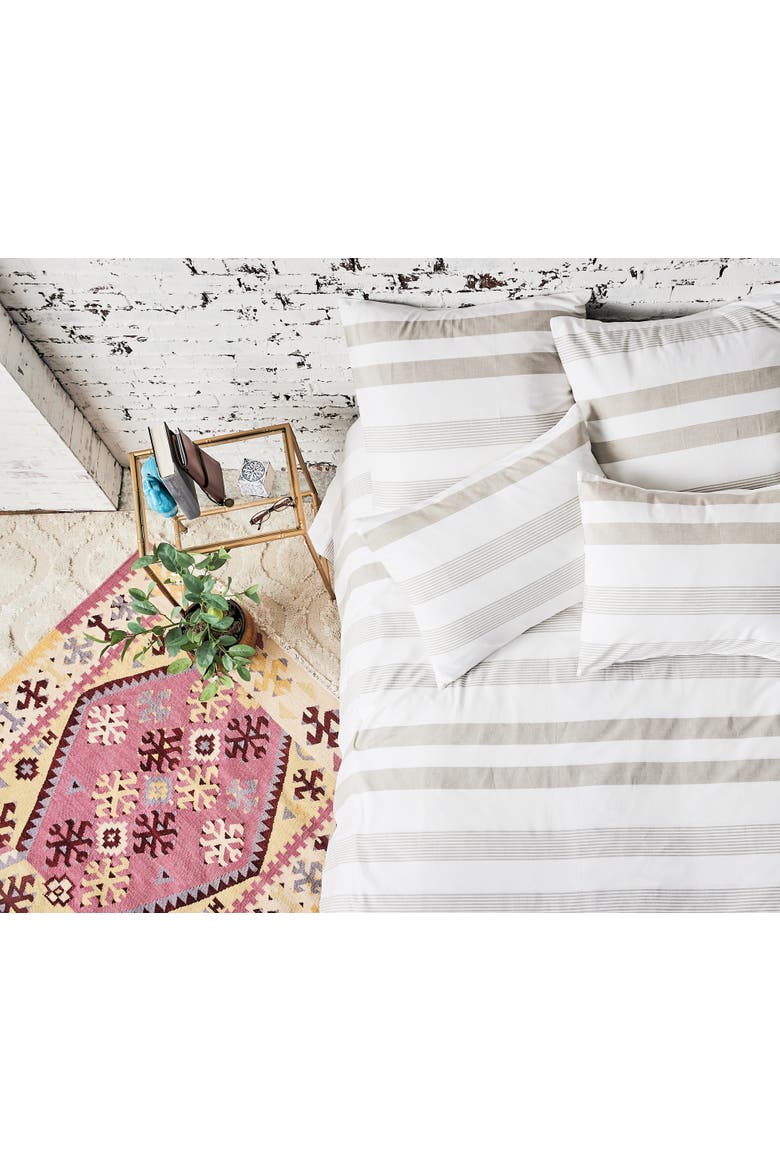 Noland Stripe Dune Queen Bed Duvet Cover, Alternate, color, Brown